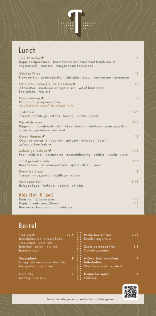 Op zoek naar een adres voor een lekkere lunch in Wijchen? Kom naar Eetbar Trek bij de Wijchense Berg!